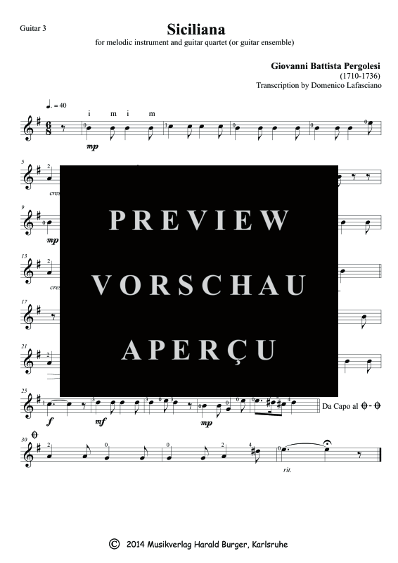 gallery: Siciliana, , Gitarren-Ensemble oder Melodieinstrument und Quartett Gitarre - Einzelstimmen