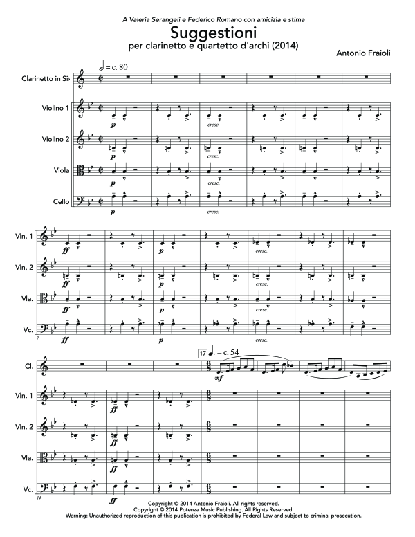 Produktgalerie: Seite 1 von 11 Suggestioni, , (Klarinette Solo und Streicher Quartett)