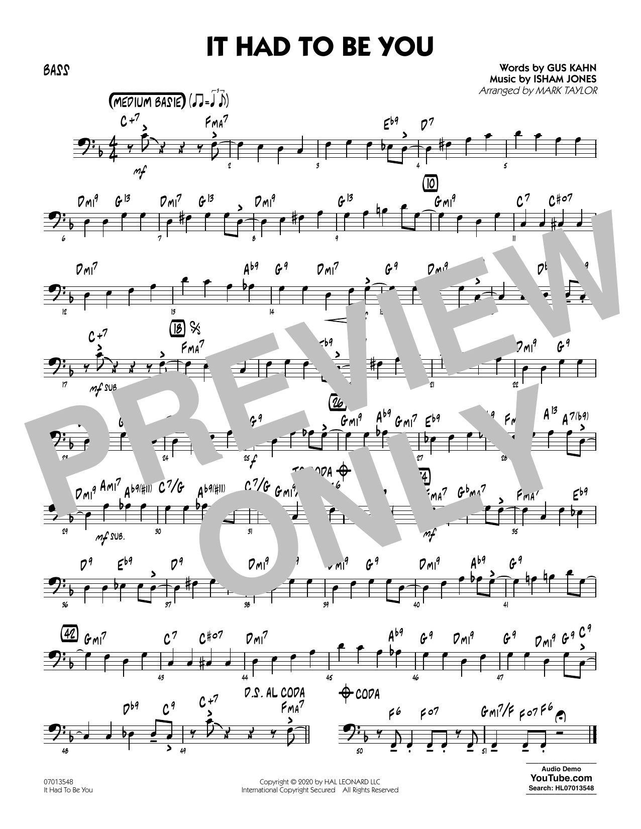 Produktgalerie: Seite 1 von 1 It Had to Be You (arr. Mark Taylor) - Bass, 