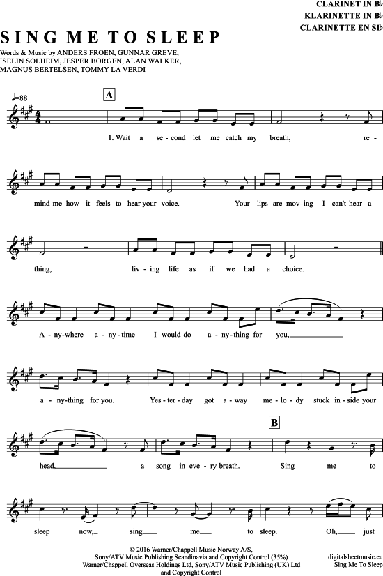 Product gallery: Page 1 of 4 Sing Me To Sleep , Walker, Alan, Clarinet in B-flat