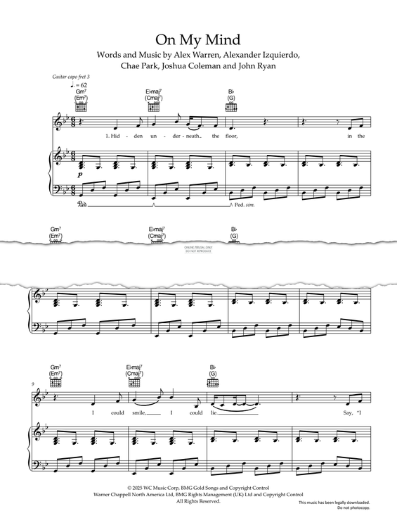 Produktgalerie: Seite 1 von 1 On My Mind, Rosé, Gesang, Gitarre, Klavier