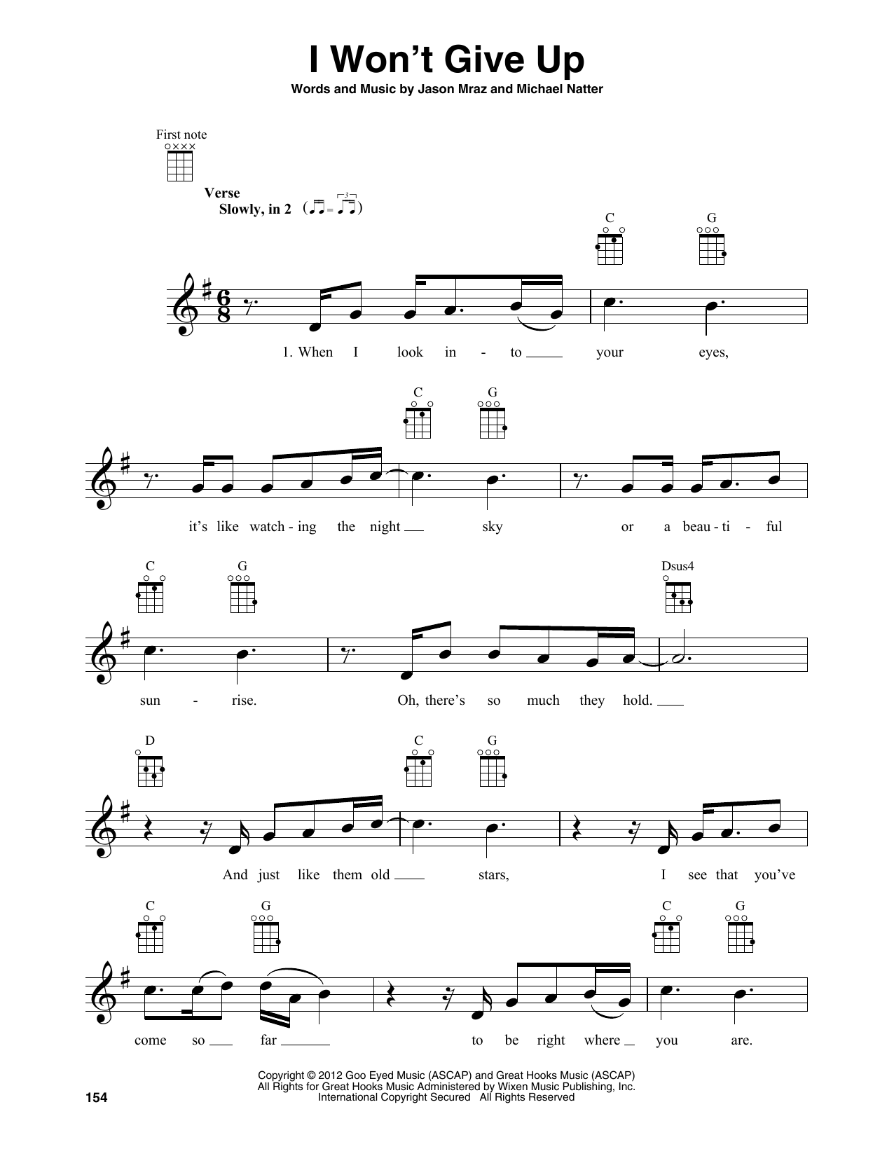 Produktgalerie: Seite 1 von 1 I Won't Give Up, Jason Mraz, Ukulele