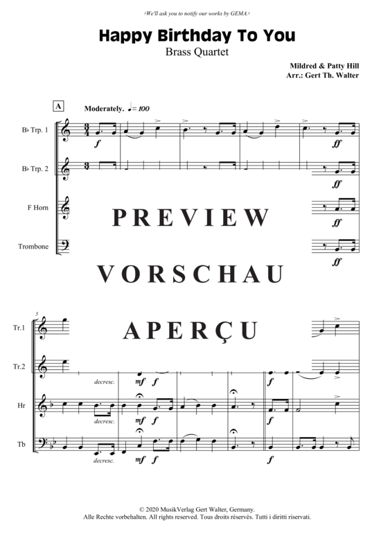 Produktgalerie: Seite 2 von 3 Happy Birthday To You , , (Blechbläser Quartett)