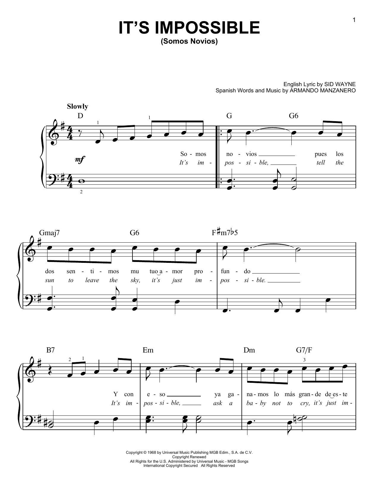 Produktgalerie: Seite 1 von 1 It's Impossible (Somos Novios), Perry Como, Klavier