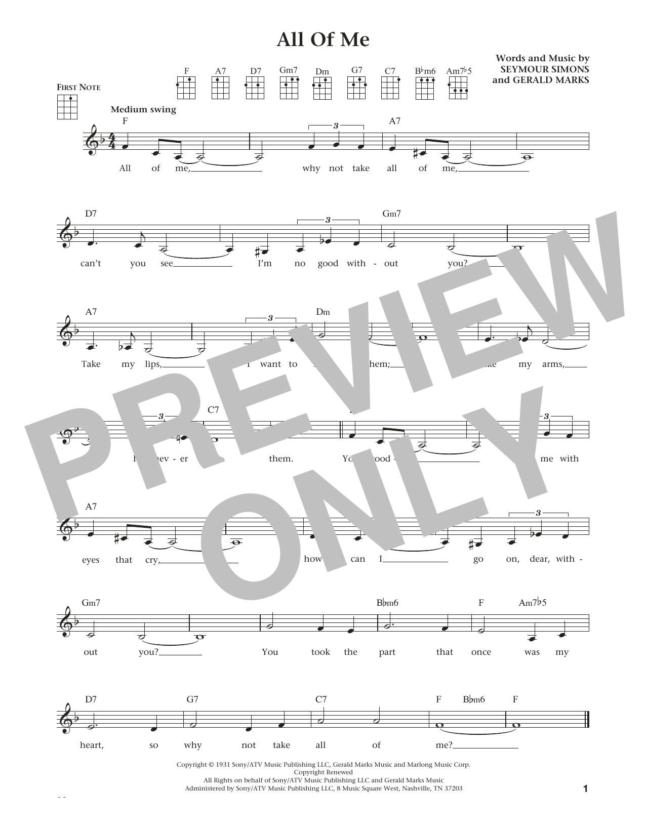 Product gallery: Page 1 of 1 All Of Me (from The Daily Ukulele) (arr. Liz and Jim Beloff), Seymour Simons