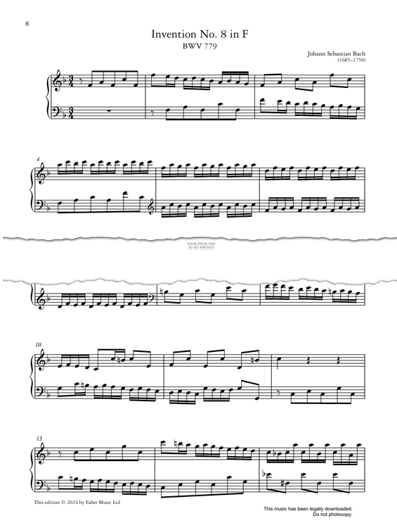 Produktgalerie: Seite 1 von 1 Invention No. 8 in F (BWV 779), Johann Sebastian Bach, Klavier