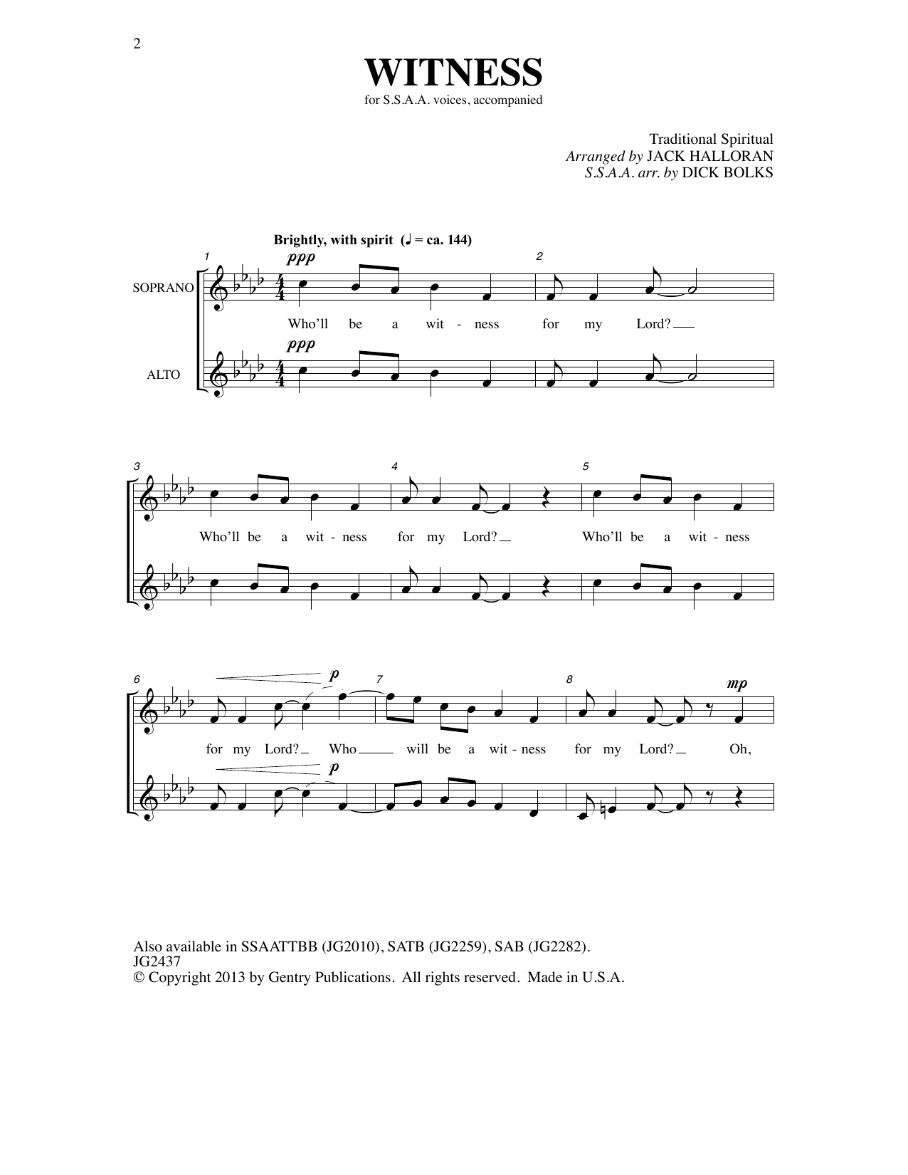 Produktgalerie: Seite 1 von 1 Witness (arr. Dick Bolks), Traditional Spiritual, Chor