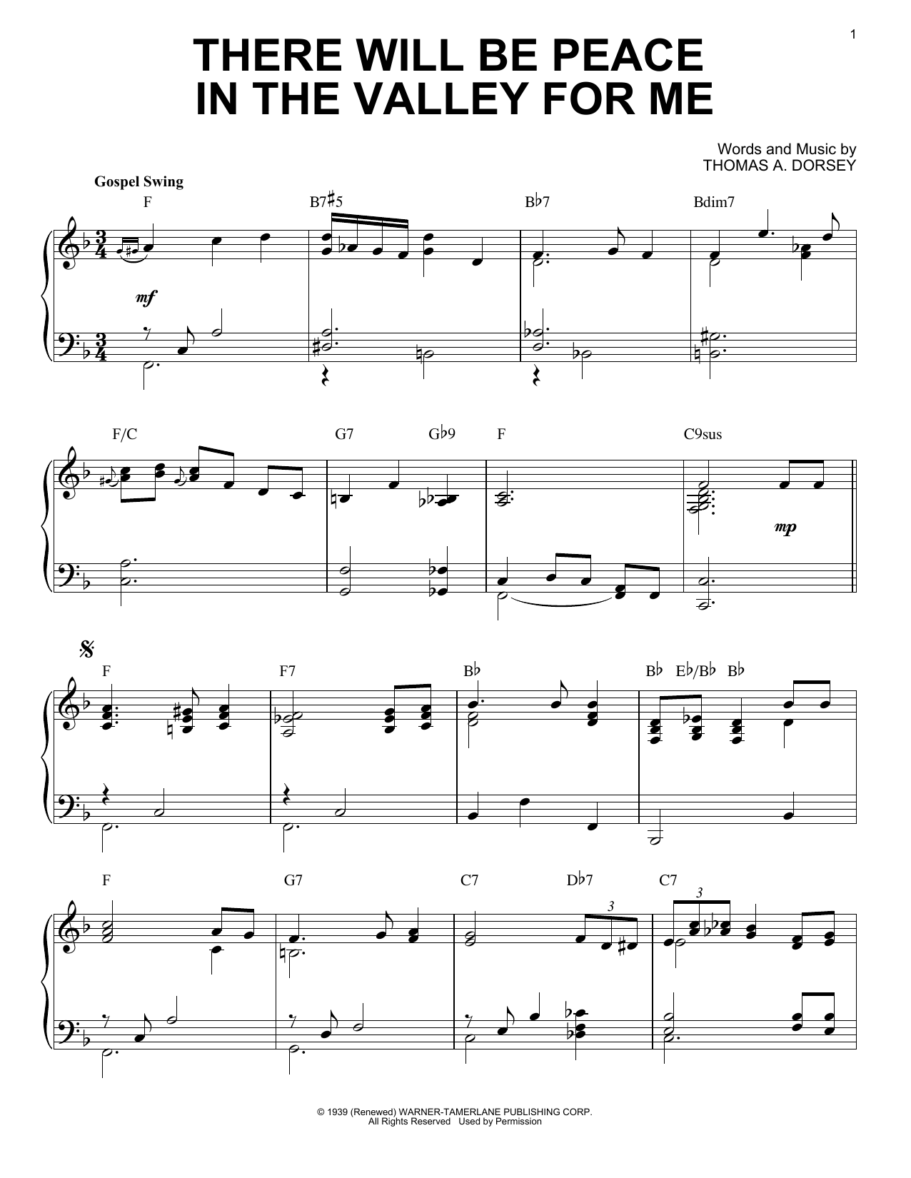 Produktgalerie: Seite 1 von 1 There Will Be Peace In The Valley For Me [Jazz version] (arr. Brent Edstrom), Thomas A. Dorsey, Klavier