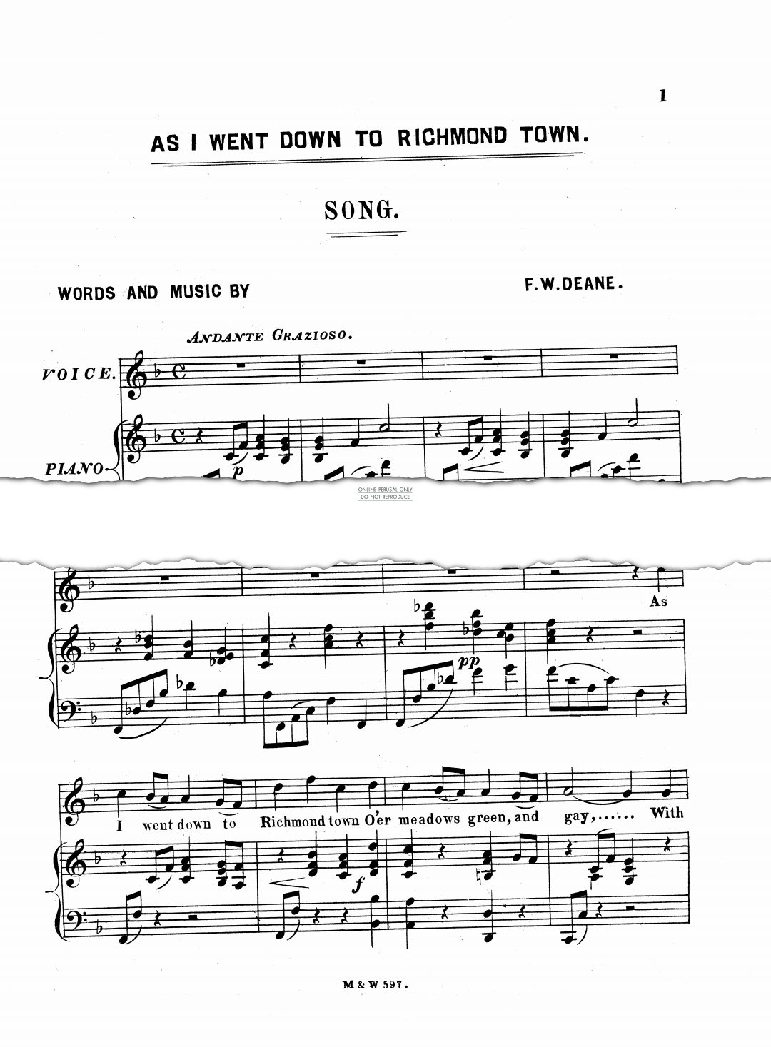 Produktgalerie: Seite 1 von 1 As I Went Down To Richmond Town, F. W. Deane, Gesang, Klavier