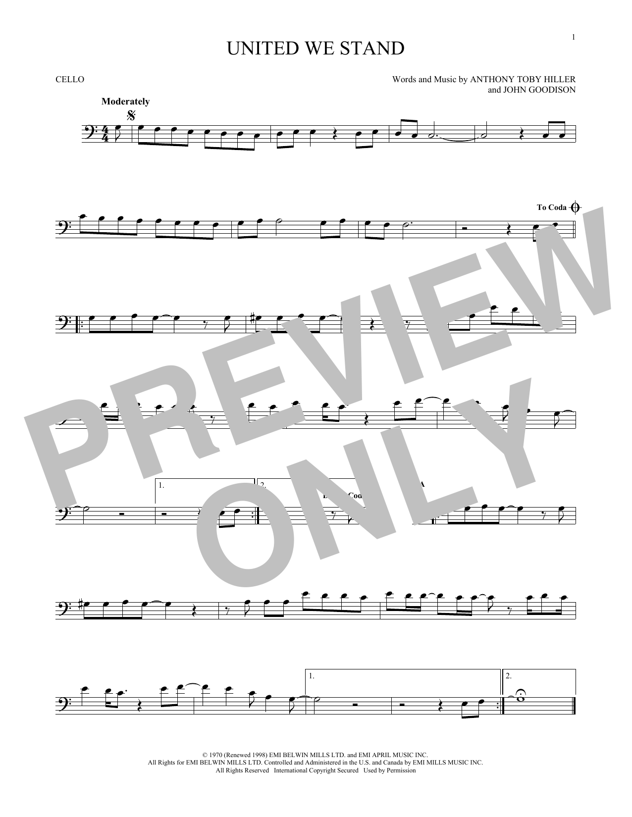 Produktgalerie: Seite 1 von 1 United We Stand, Brotherhood Of Man, Violoncello