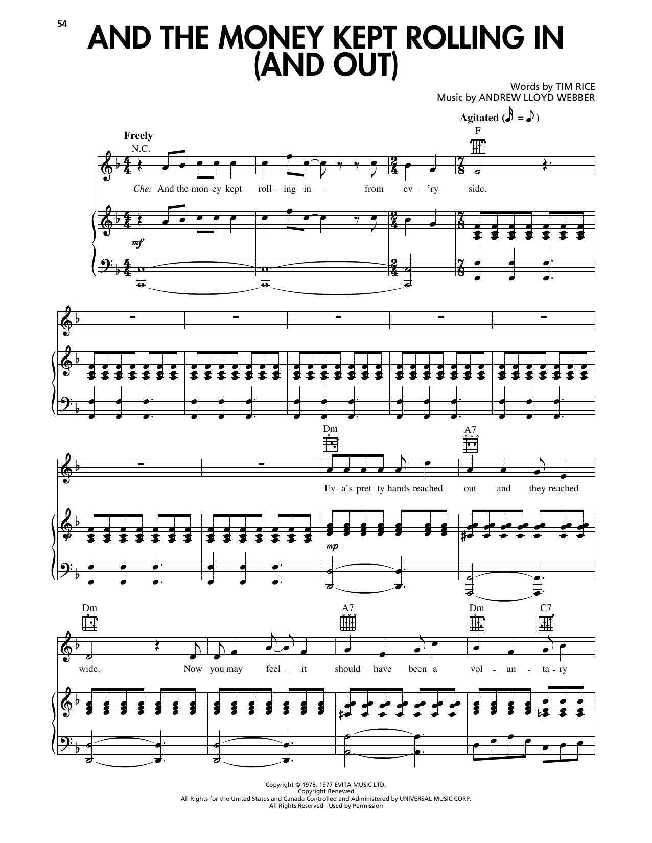 Produktgalerie: Seite 1 von 1 And The Money Kept Rolling In (And Out) (from Evita), Andrew Lloyd Webber, Gesang, Gitarre, Klavier