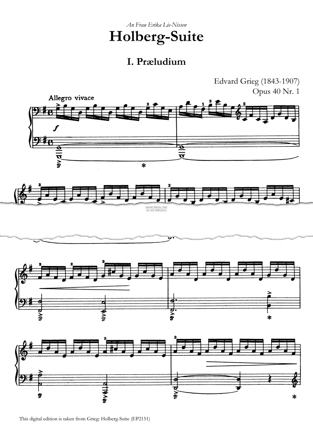 Produktgalerie: Seite 1 von 1 Holberg Suite Op.40, No.1 Praeludium, Edvard Grieg, Klavier