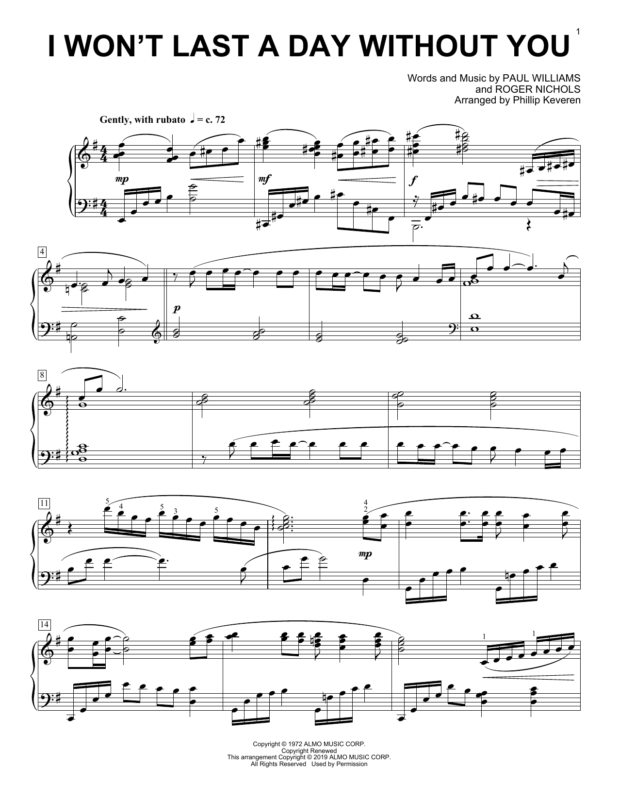 Produktbild zu: I Won't Last A Day Without You (arr. Phillip Keveren)