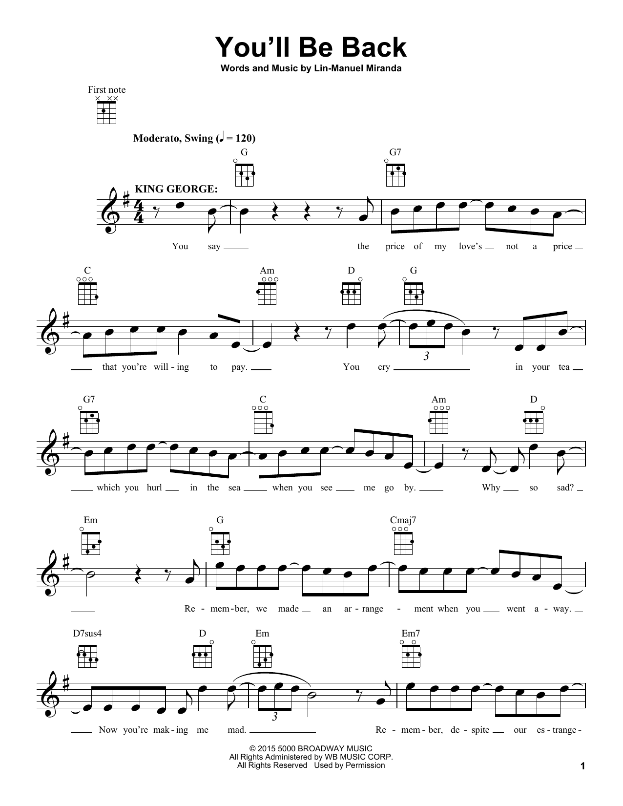 Product picture to:  You'll Be Back (from Hamilton) - Lin-Manuel Miranda