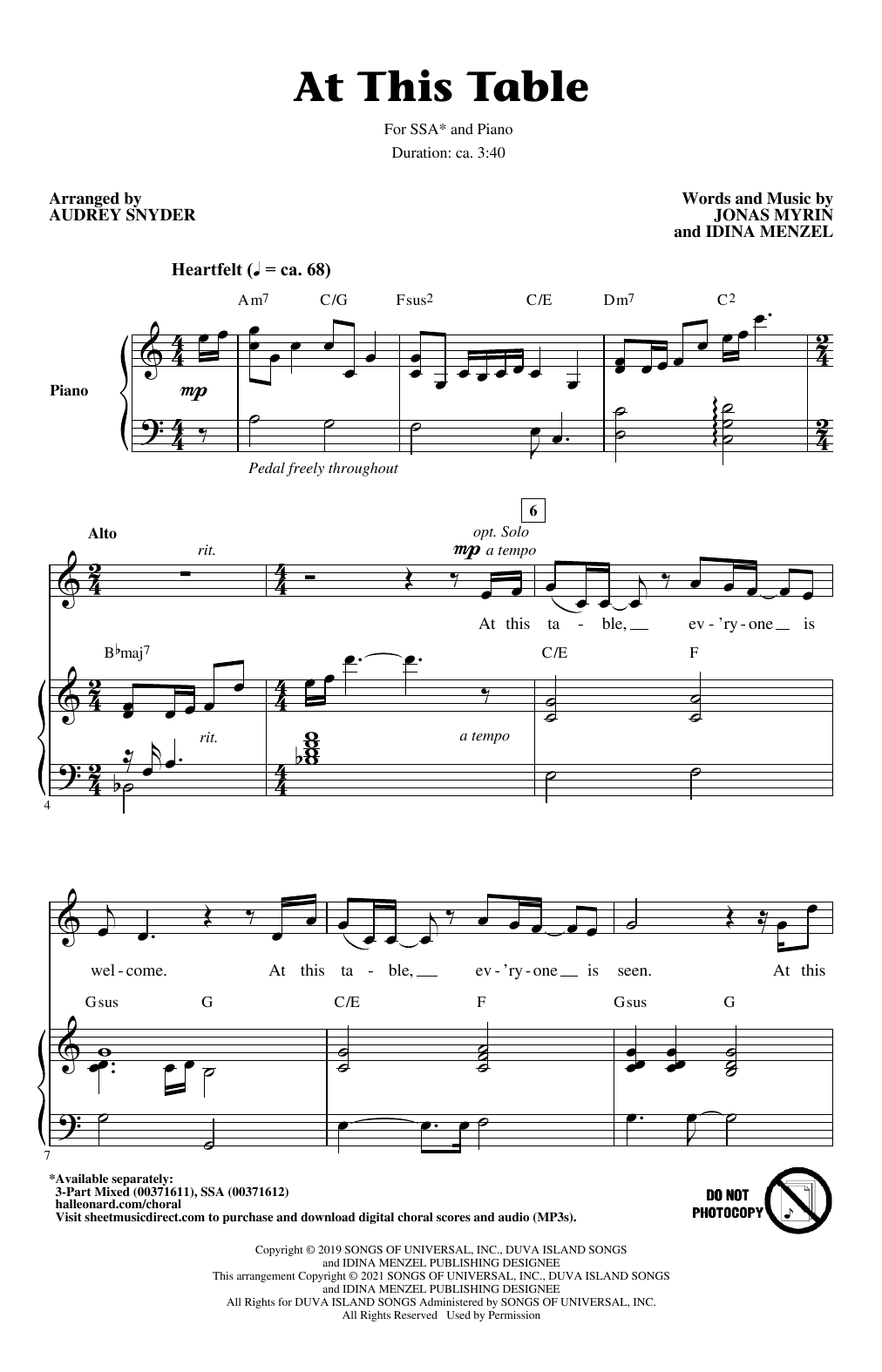 Produktgalerie: Seite 1 von 1 At This Table (arr. Audrey Snyder), Idina Menzel, Chor
