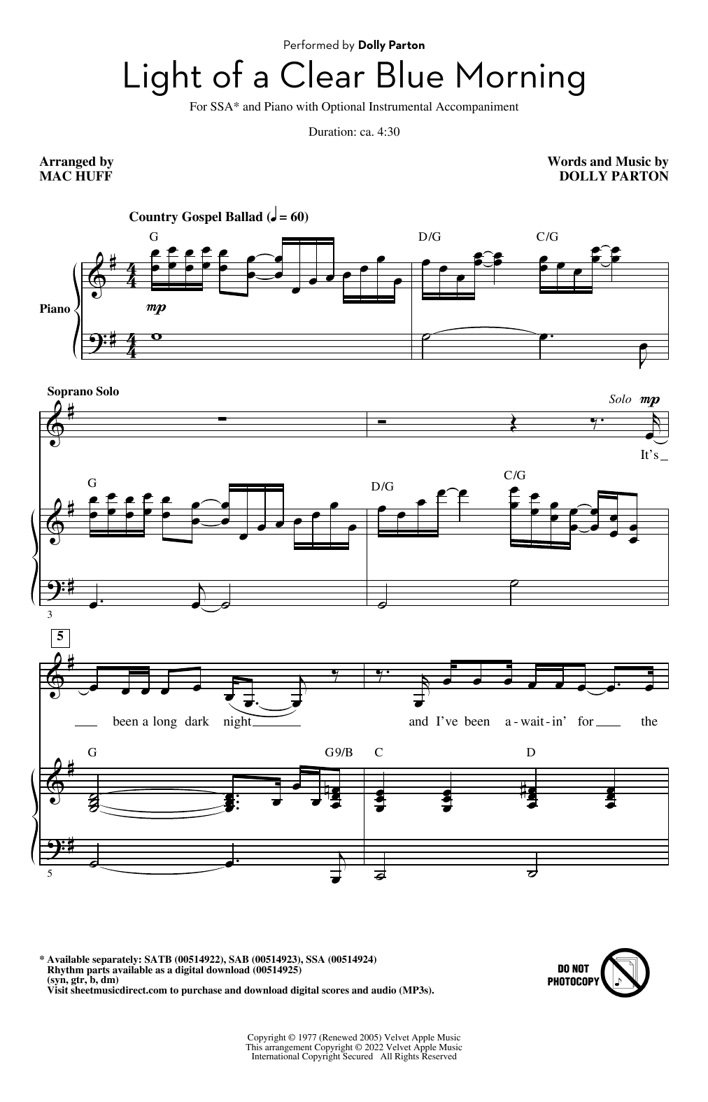 Produktgalerie: Seite 1 von 1 Light Of A Clear Blue Morning (arr. Mac Huff), Dolly Parton, Chor