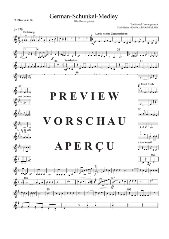 Produktgalerie: Seite 13 von 21 German-Schunkel-Medley , Blasorchester Fatamo, (Blechbläser Quintett - flexible Besetzung)