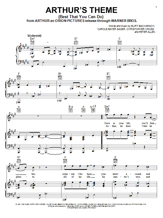 Produktgalerie: Seite 1 von 1 Arthur's Theme (Best That You Can Do), Christopher Cross, Gesang, Gitarre, Klavier