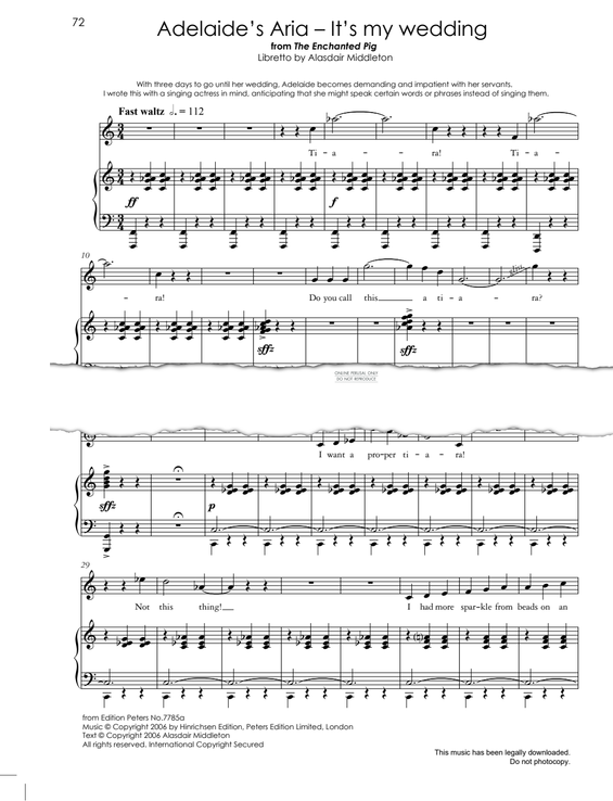 Produktgalerie: Seite 1 von 1 Adelaide's Aria - It's My Wedding (from 'The Enchanted Pig'), Jonathan Dove, Gesang, Klavier