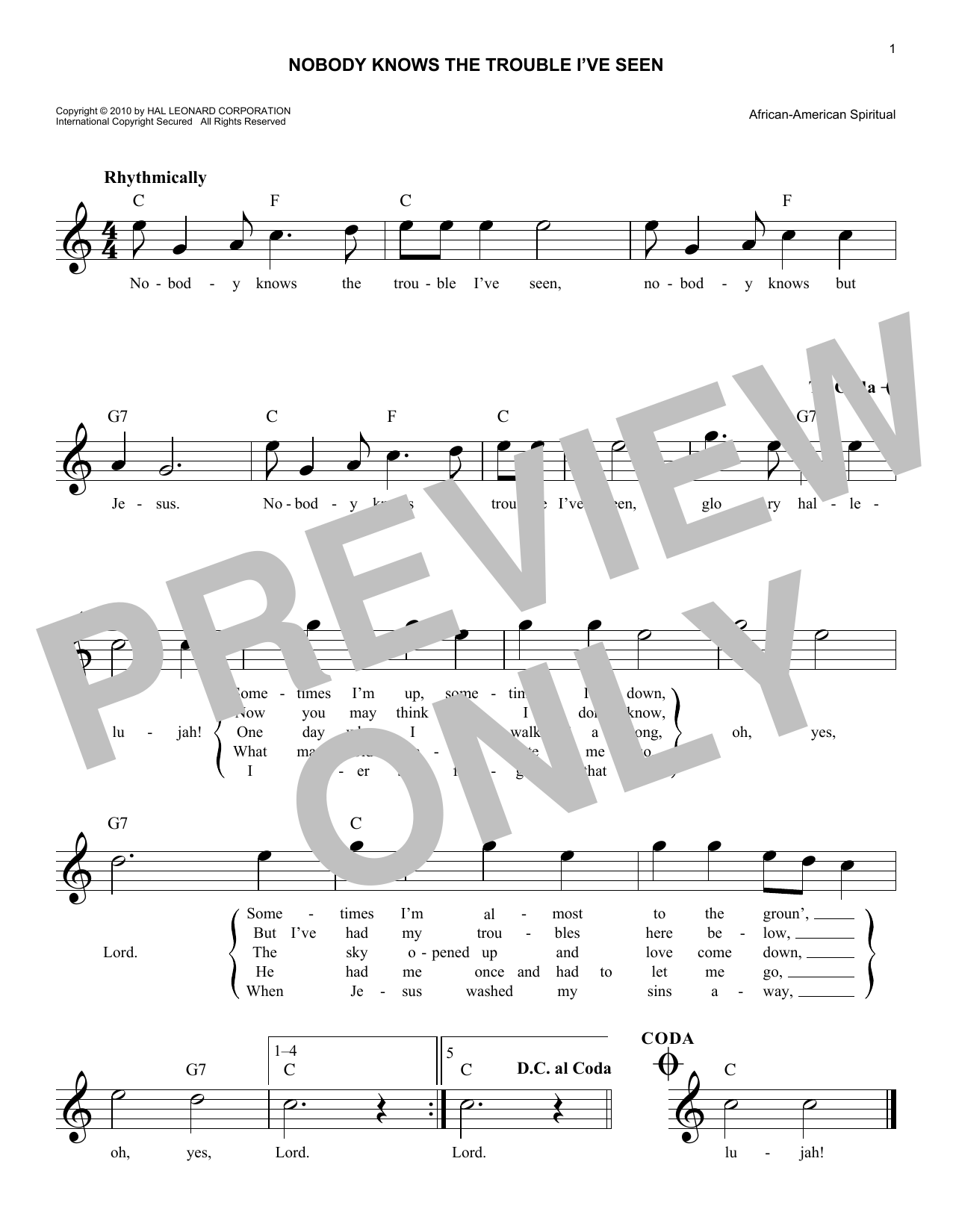 Produktgalerie: Seite 1 von 1 Nobody Knows The Trouble I've Seen, African-American Spiritual