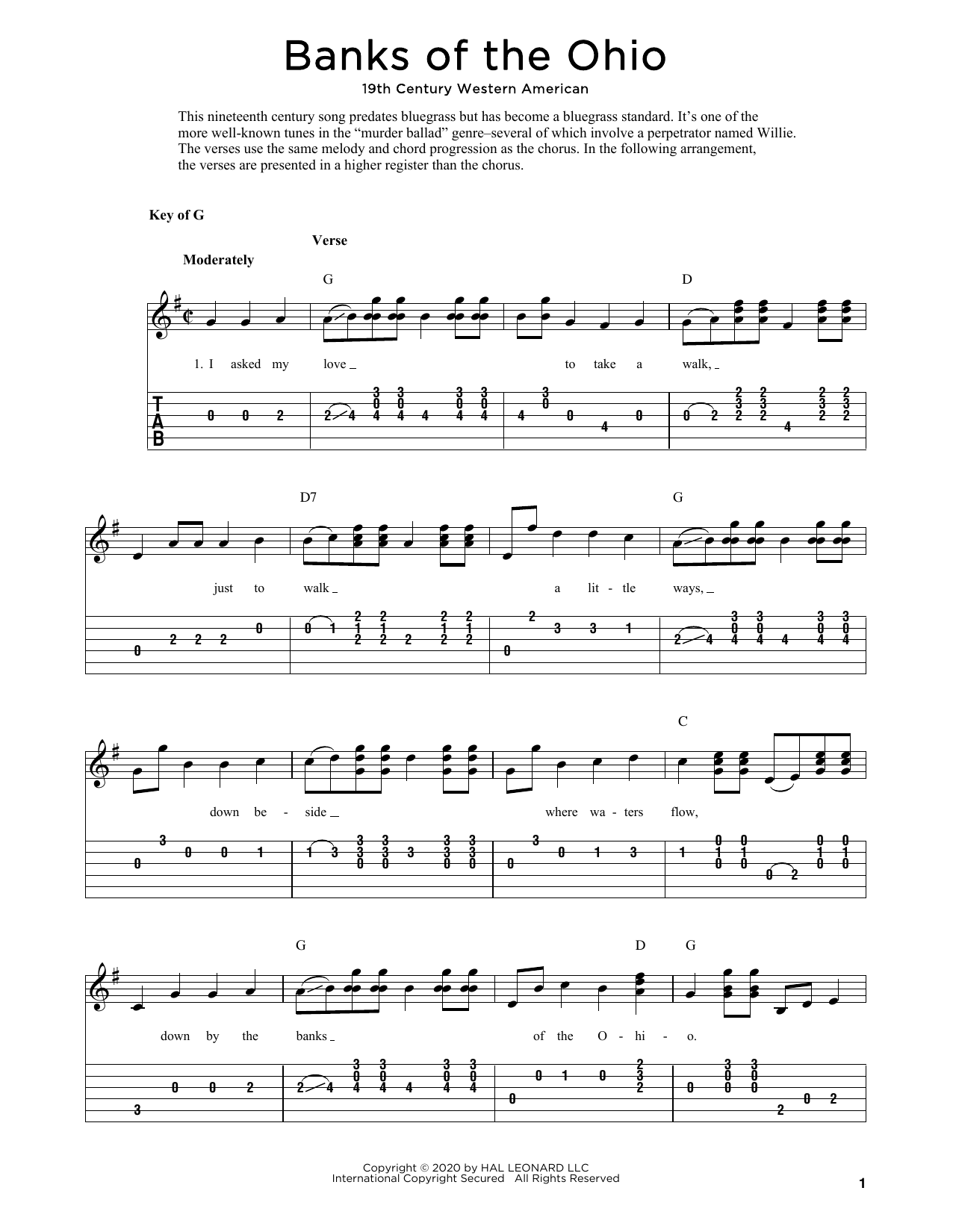 Produktgalerie: Seite 1 von 1 Banks Of The Ohio (arr. Fred Sokolow), 19th Century Western American, Gitarre