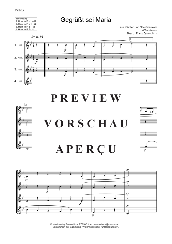 Produktgalerie: Seite 2 von 6 Gegrüßt sei Maria , , (Horn-Quartett)
