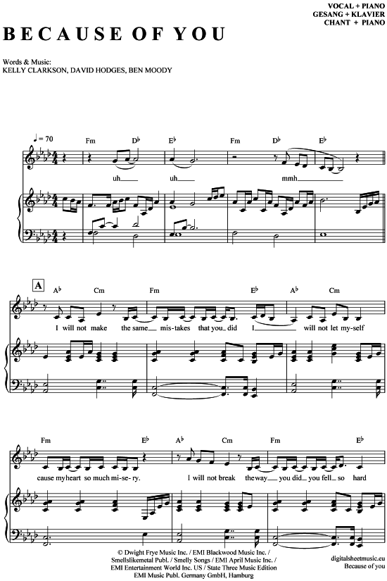 gallery: Because of You , Clarkson, Kelly, (Gesang + Klavier)