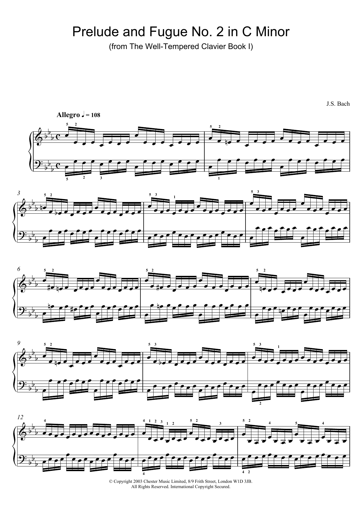 Produktgalerie: Seite 1 von 1 Prelude and Fugue No.2 in C Minor (from The Well-Tempered Clavier, Bk.1), Johann Sebastian Bach, Klavier