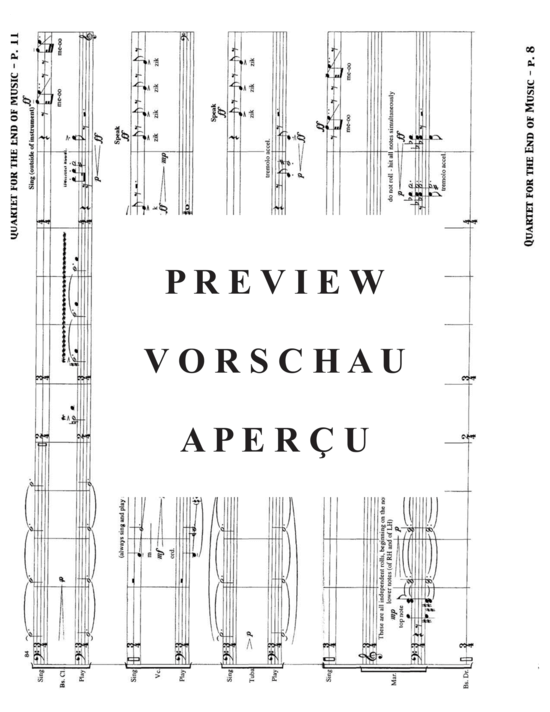 Produktgalerie: Seite 16 von 21 Quartet for the End of Music , , (Gemischtes Ensemble für Bass Klarinette, Violoncello, Tuba + Percussion)