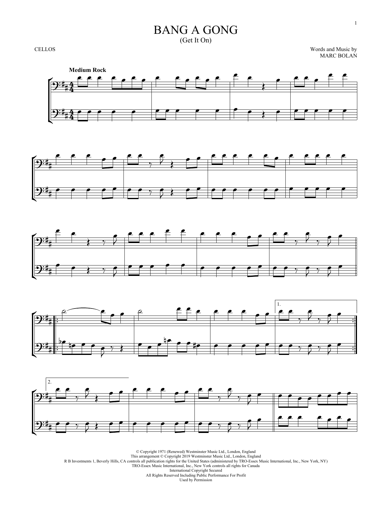 Produktgalerie: Seite 1 von 1 Bang A Gong (Get It On), T. Rex, Violoncello