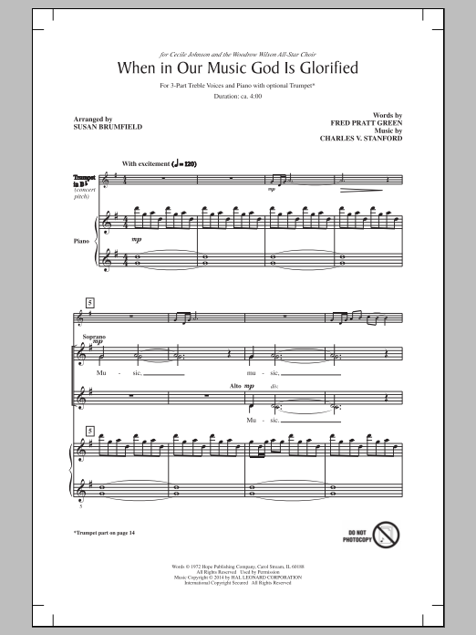 Product gallery: Page 1 of 1 When In Our Music God Is Glorified (arr. Susan Brumfield), Charles Villiers Stanford