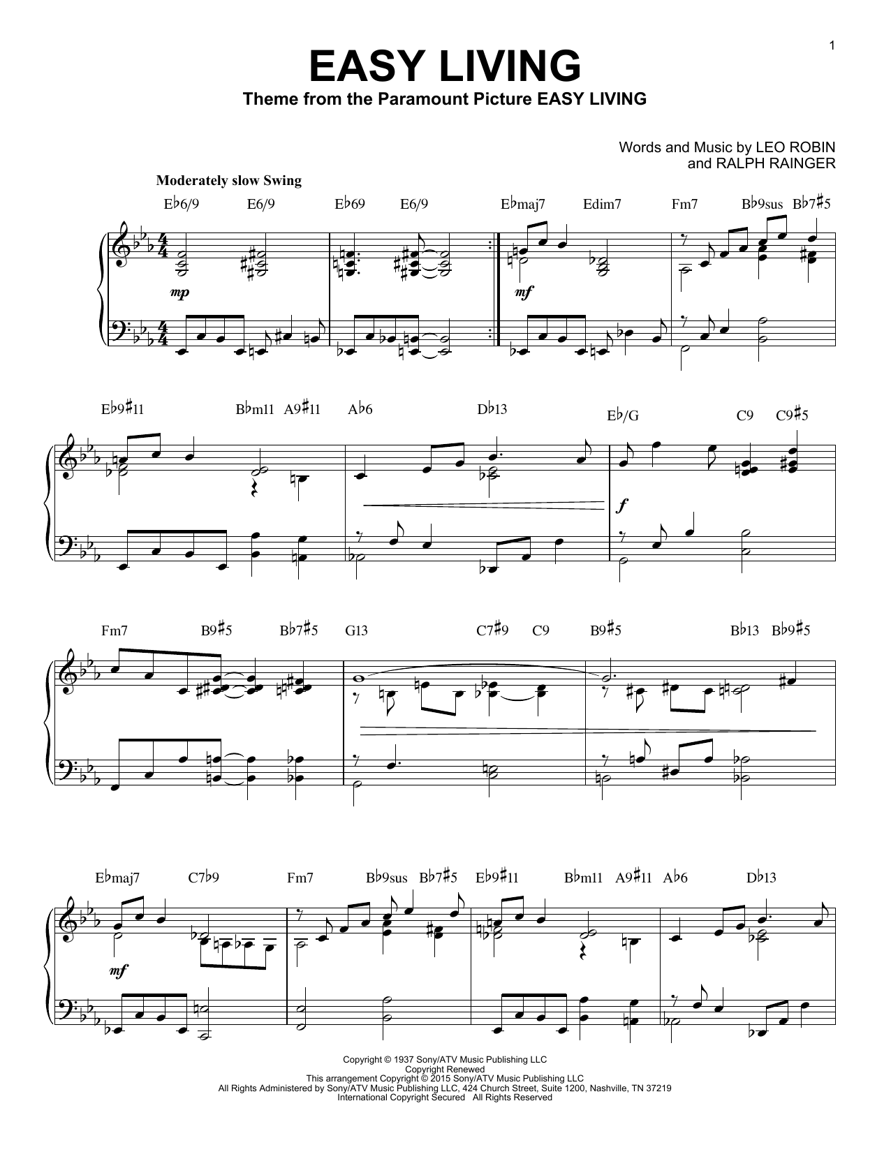 Product picture to: Easy Living [Jazz version] (arr. Brent Edstrom)