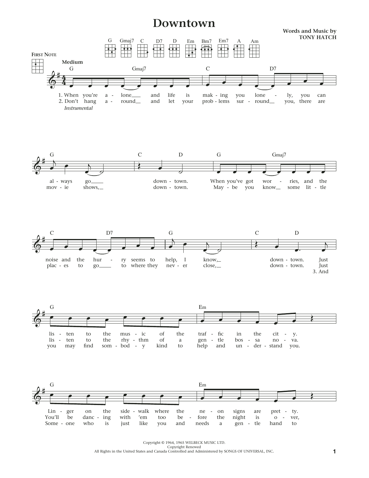 Product gallery: Page 1 of 1 Downtown (from The Daily Ukulele) (arr. Liz and Jim Beloff), Petula Clark