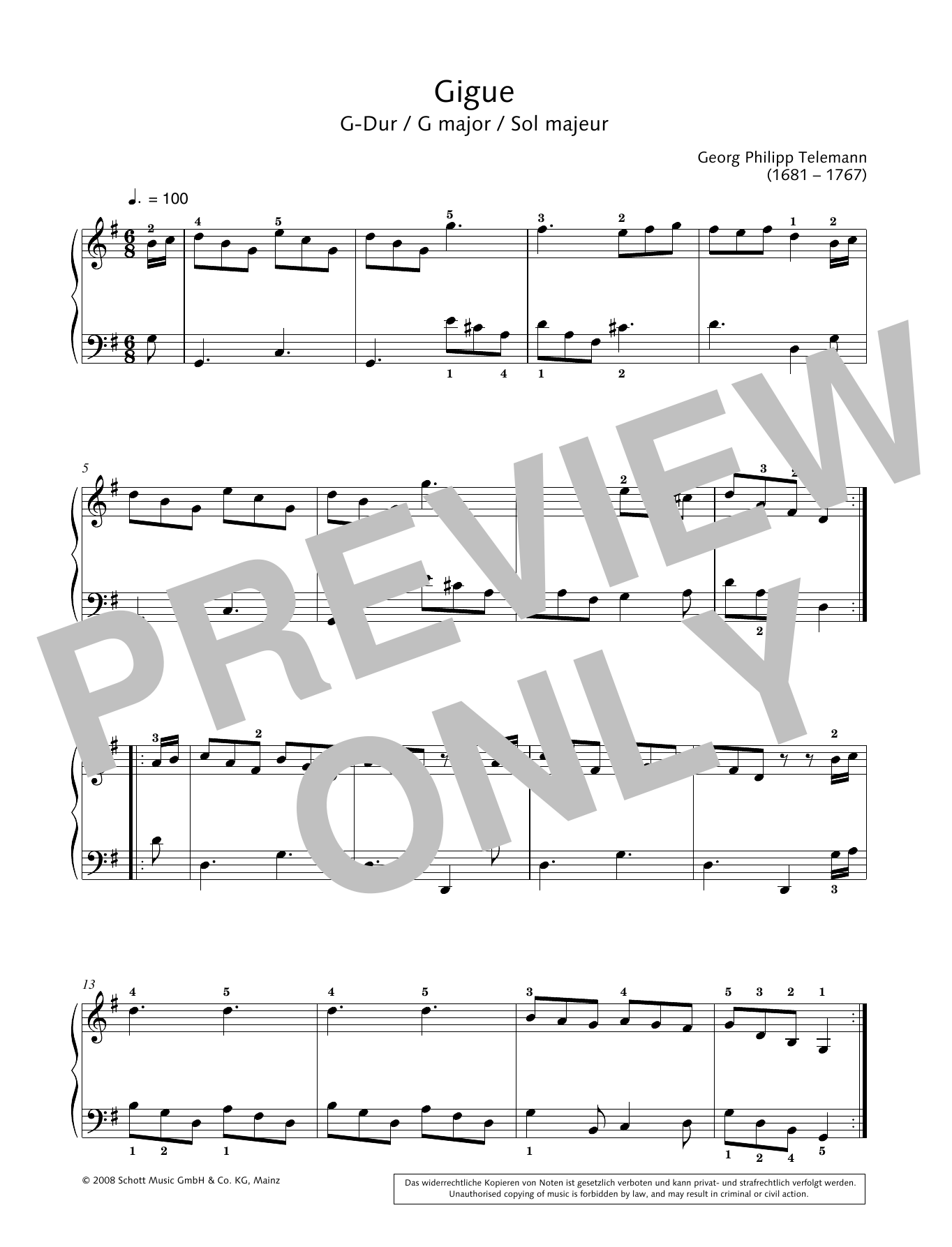 Product gallery: Page 1 of 1 Gigue in G major, Georg Philipp Telemann