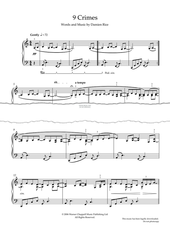 Produktgalerie: Seite 1 von 1 9 Crimes, Damien Rice, Gitarre, Klavier