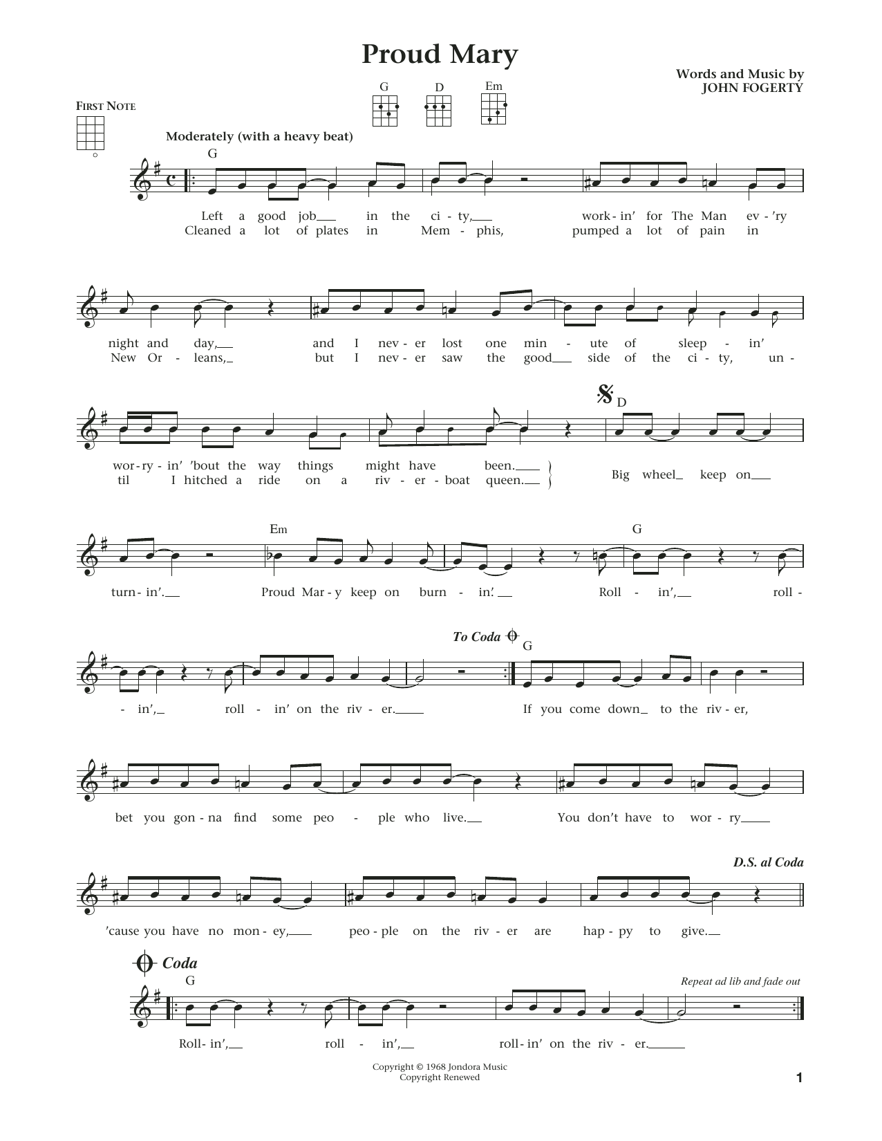 Product gallery: Page 1 of 1 Proud Mary (from The Daily Ukulele) (arr. Liz and Jim Beloff), Creedence Clearwater Revival