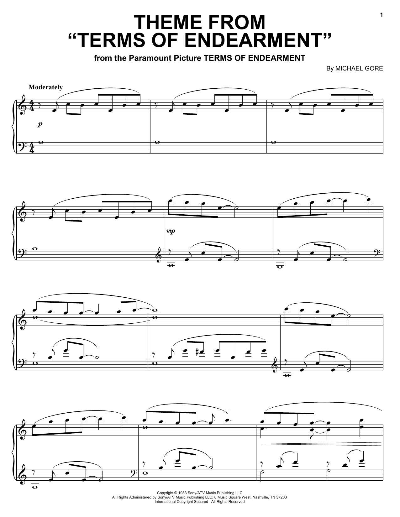 Product gallery: Page 1 of 1 Theme from Terms Of Endearment, Michael Gore