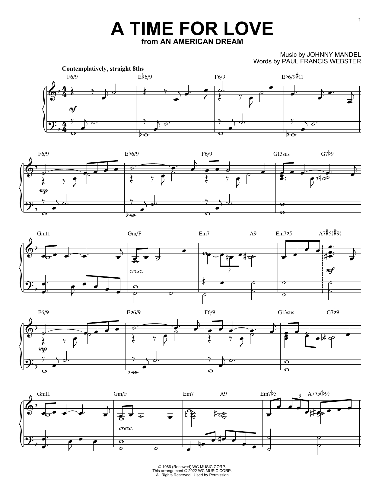 Product picture to: A Time For Love [Jazz version] (arr. Brent Edstrom)