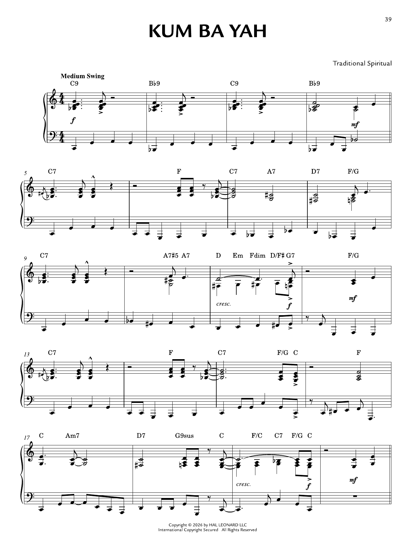 Produktgalerie: Seite 1 von 1 Kum Ba Yah [Jazz version] (arr. Brent Edstrom), Traditional Spiritual, Klavier