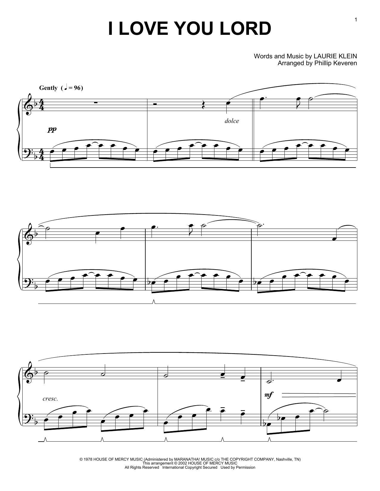 Produktbild zu: I Love You Lord (arr. Phillip Keveren)