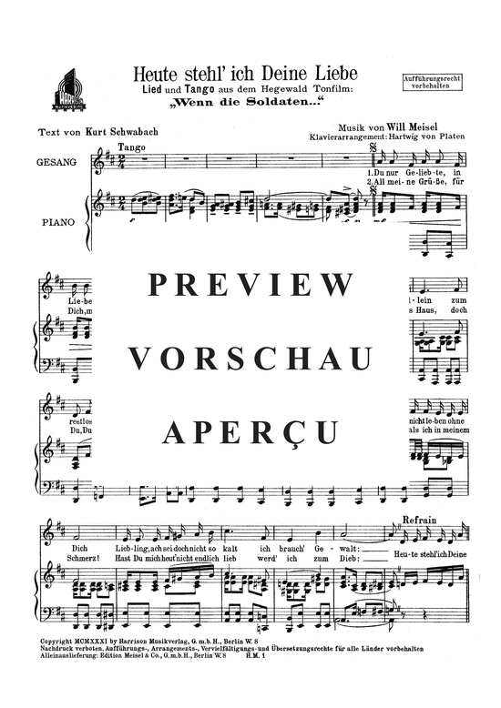 Produktgalerie: Seite 3 von 3 Heut stehl ich Deine Liebe, , Klavier und Gesang