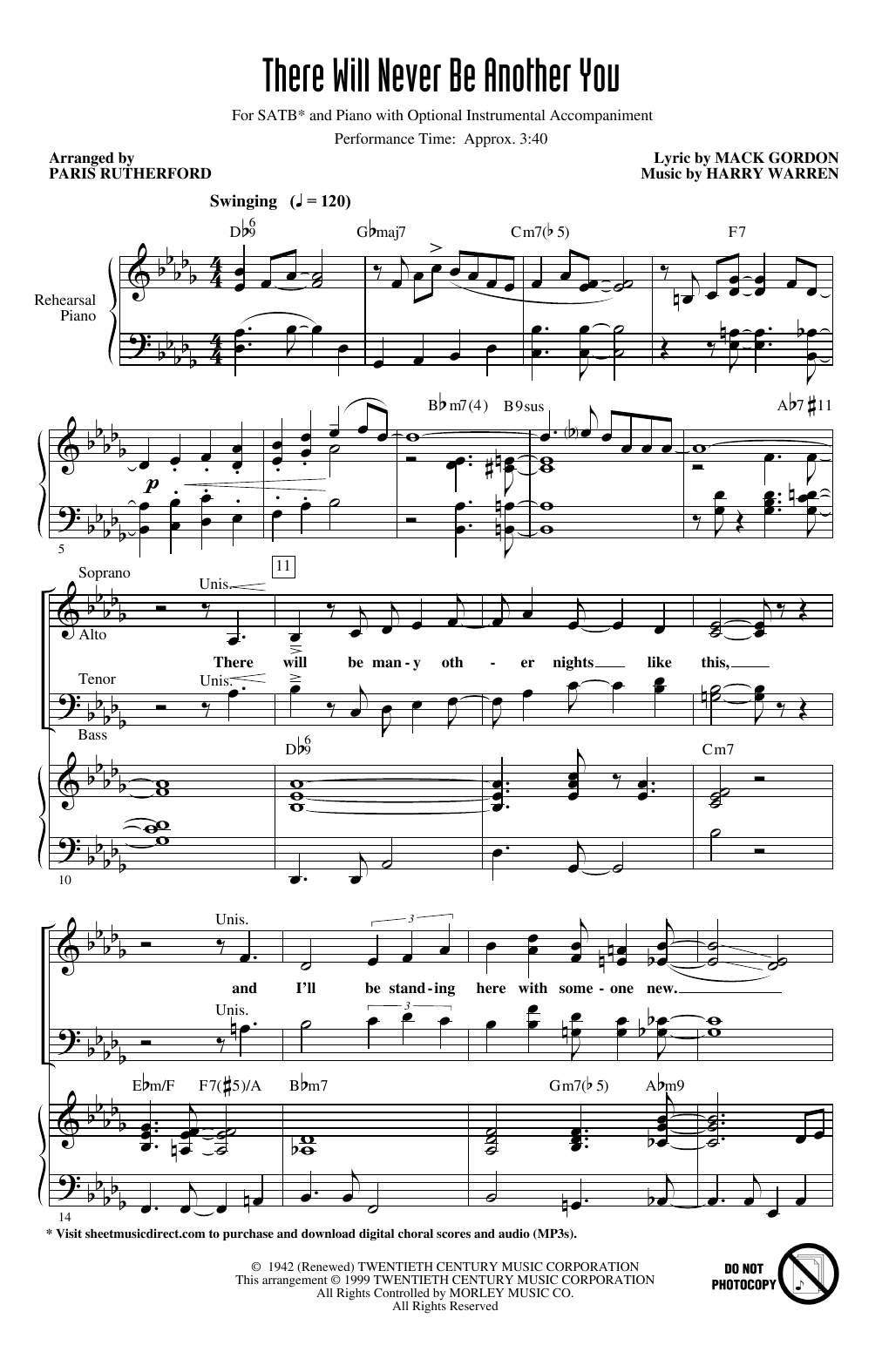 Produktbild zu: There Will Never Be Another You (arr. Paris Rutherford)