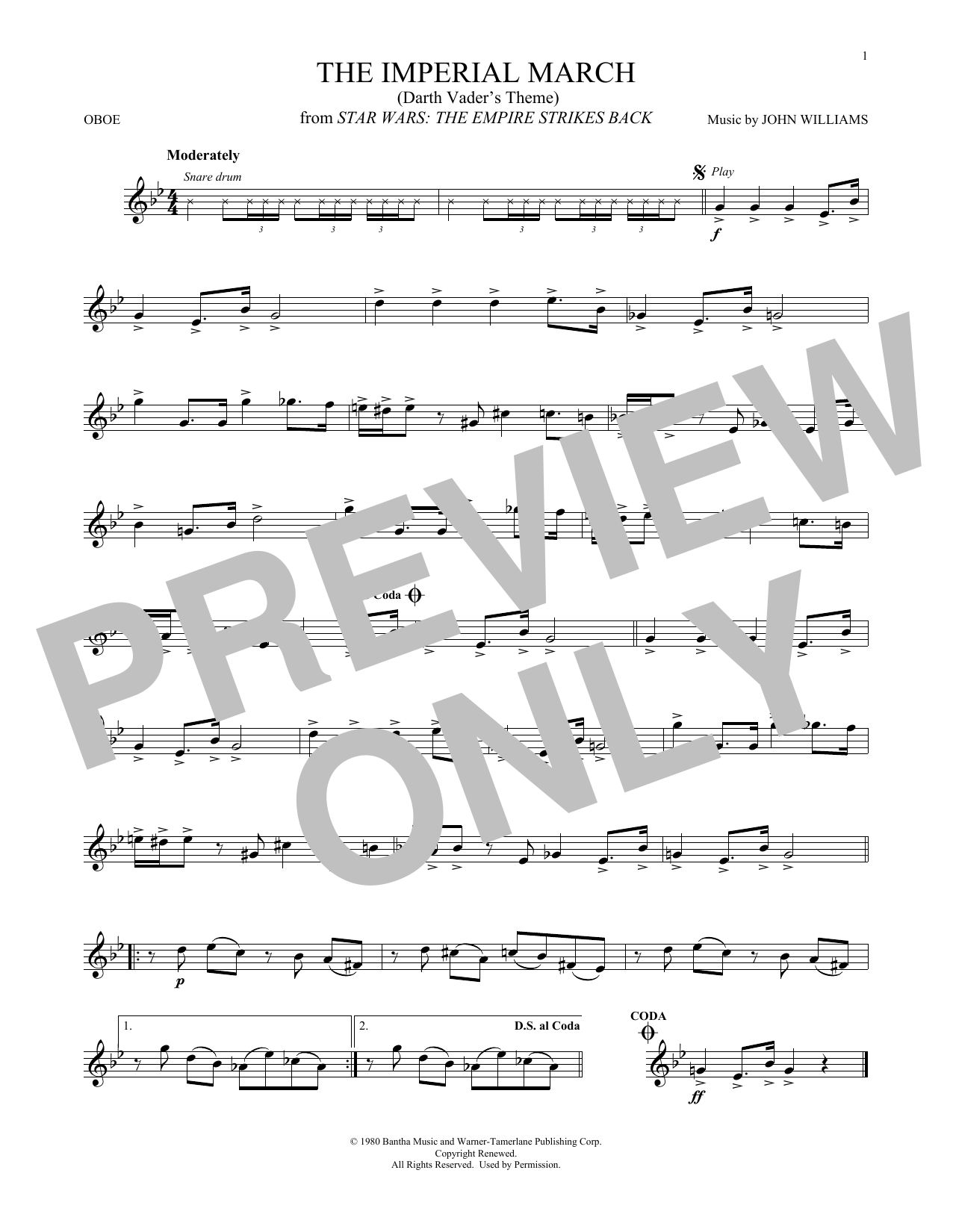 Produktgalerie: Seite 1 von 1 The Imperial March (Darth Vader's Theme) (from Star Wars: The Empire Strikes Back), John Williams, Oboe