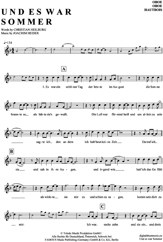 Produktgalerie: Seite 1 von 4 Und es war Sommer , Maffay, Peter, (Oboe)