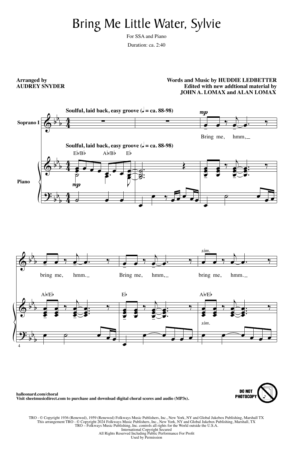 Produktgalerie: Seite 1 von 1 Bring Me Little Water, Silvie, Audrey Snyder, Chor