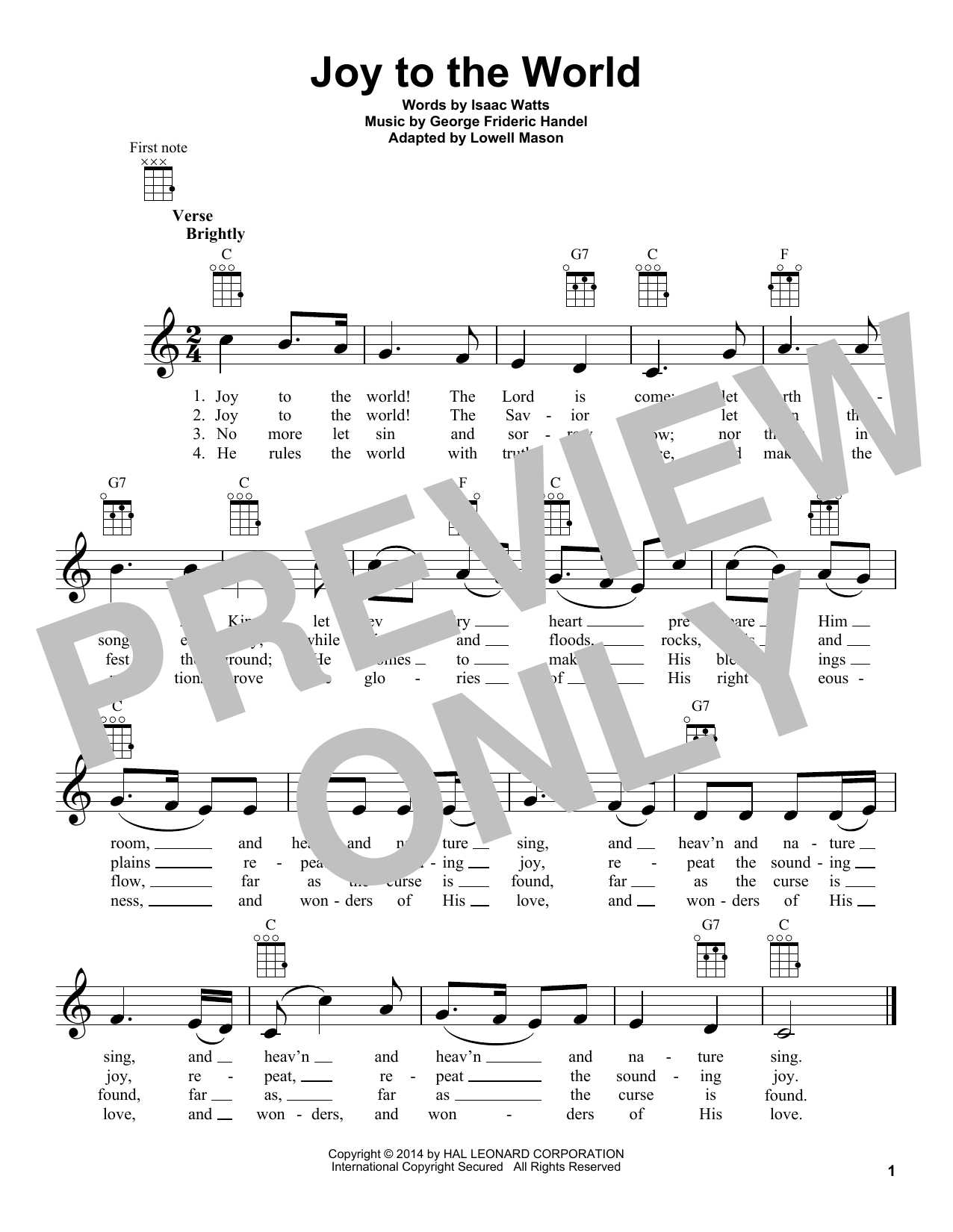 Product gallery: Page 1 of 1 Joy To The World, George Frideric Handel