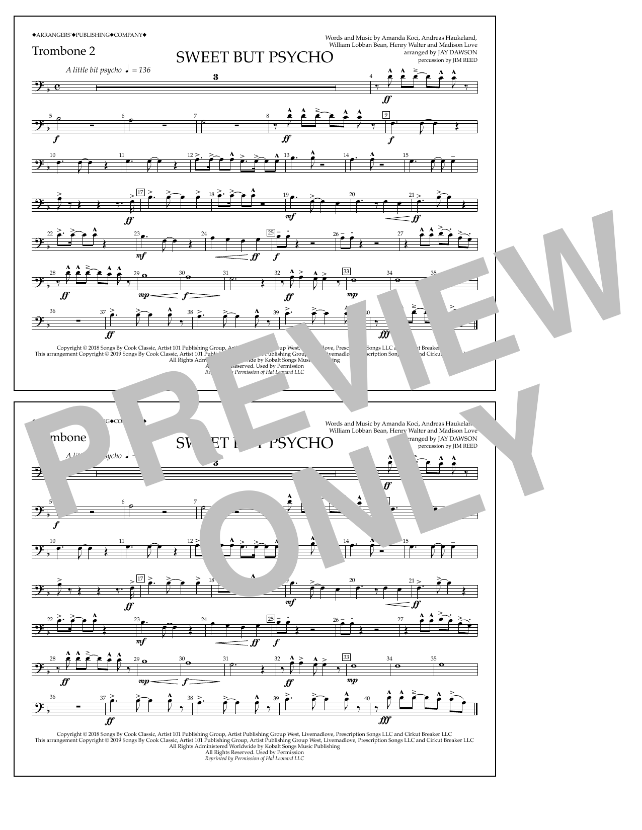 Produktbild zu: Sweet But Psycho (arr. Jay Dawson) - Trombone 2
