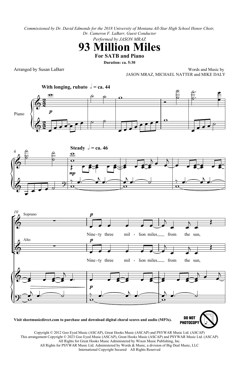 Product picture to: 93 Million Miles (arr. Susan LaBarr)