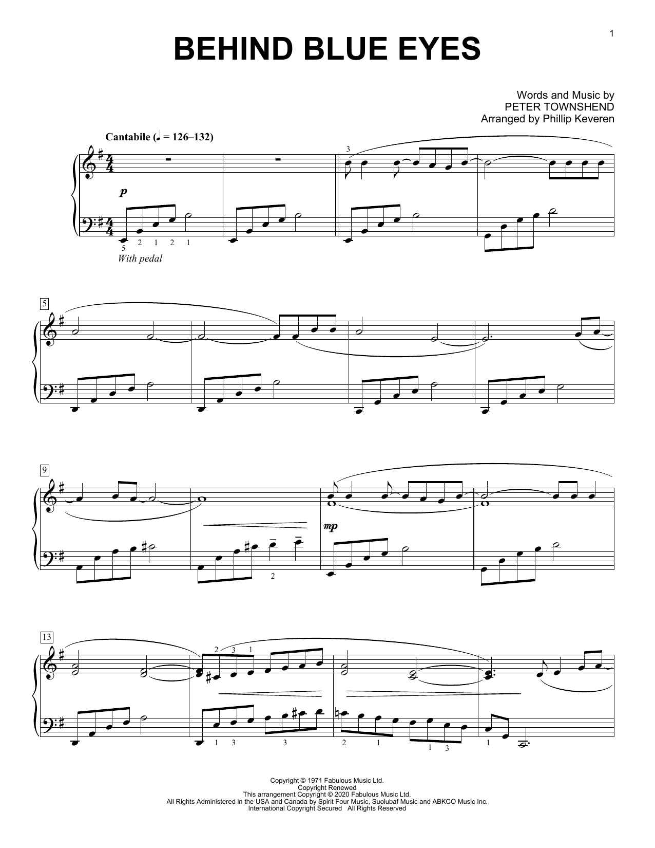 Product picture to: Behind Blue Eyes [Classical version] (arr. Phillip Keveren)