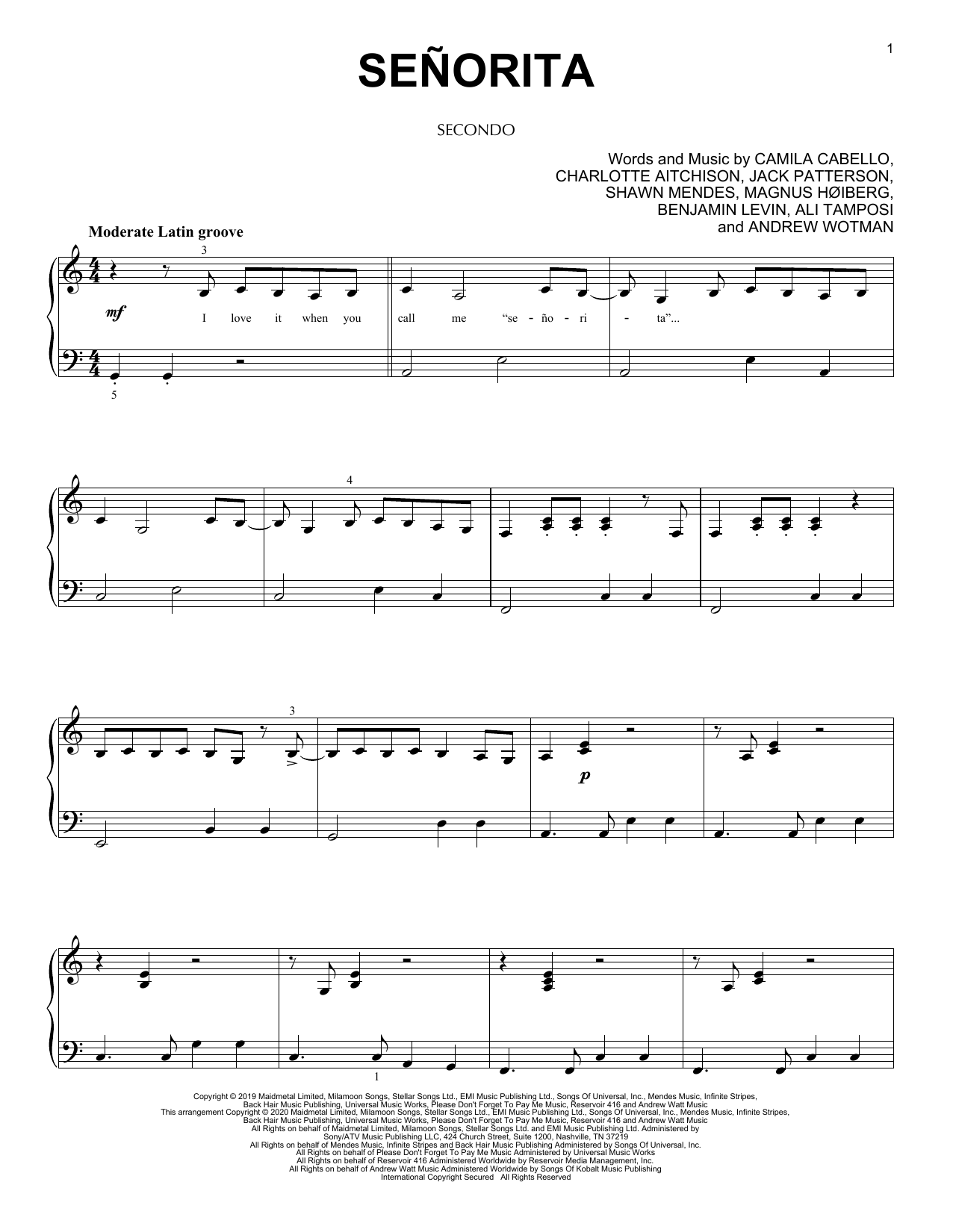 Produktgalerie: Seite 1 von 1 Señorita (arr. David Pearl), Shawn Mendes & Camila Cabello, Klavier